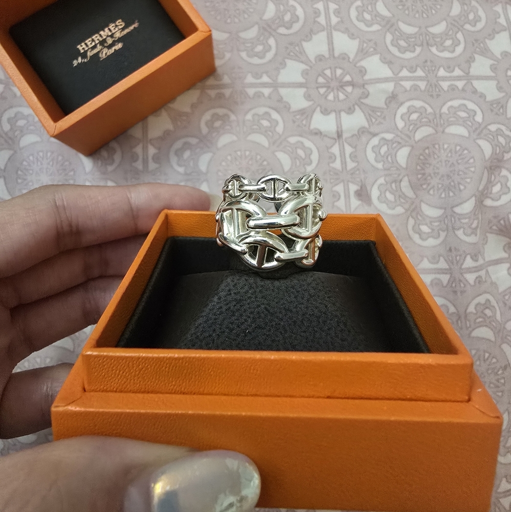 Hermes Silver Ring Chaine D'Ancre Enchainee